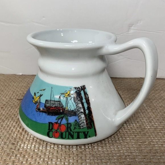Door County Wisconsin Painted Mug No Spill Souvenir Cup Cork Bottom Cherries - Picture 1 of 6